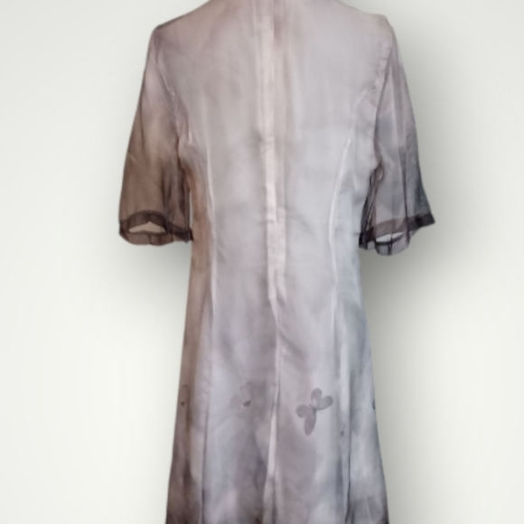 Sheer Lavender Gray Mandarin collar A-line dress with Butterfly print, size M - Picture 3 of 7